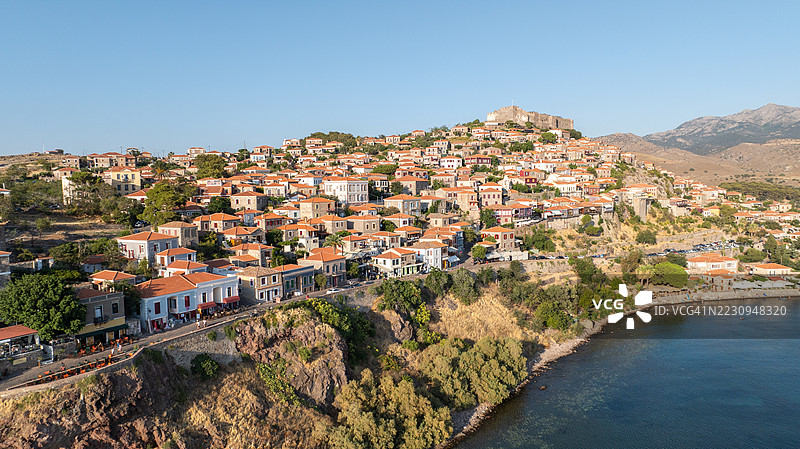 希腊莱斯博斯岛米西姆纳的无人机照片图片素材
