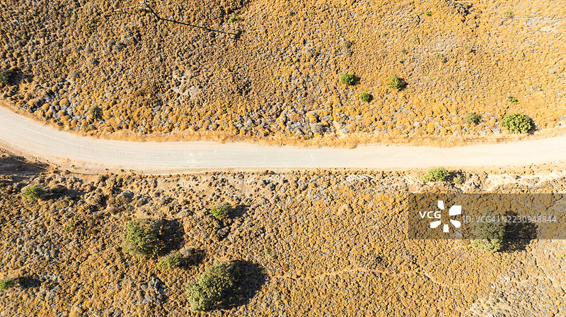 干旱地貌上蜿蜒的土路鸟瞰图图片素材