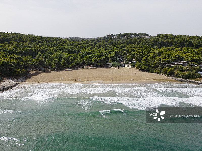 森林海湾中沙滩的鸟瞰图图片素材
