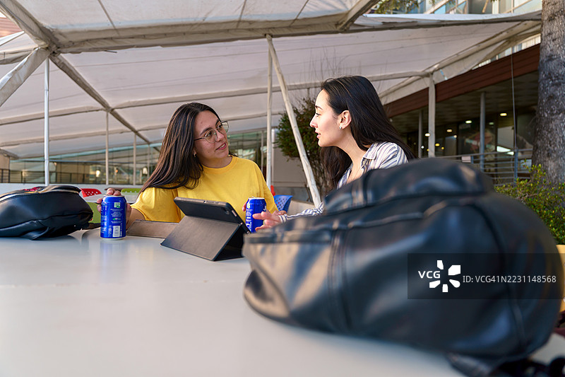 拉丁美洲学生在大学校园项目中合作图片素材
