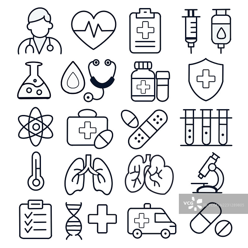 扁平医疗图标集 - 医疗与健康符号合集图片素材