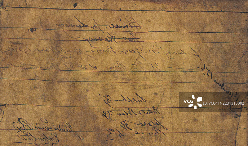 高分辨率的旧纸张，污染、肮脏且泛黄。图片素材