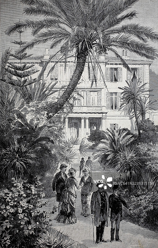 圣雷莫的齐里奥别墅，1887年至1888年间，德国皇帝的儿子，弗里德里希·威廉王储在此居住，直到收到父亲去世的消息，历史悠久，真实，经过数字修复的19世纪原作再现。图片素材