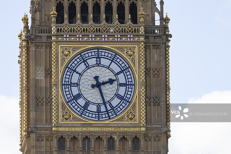 伦敦议会大厦或国会大厦的伊丽莎白塔（大本钟）钟楼，英格兰，英国伦敦市图片素材