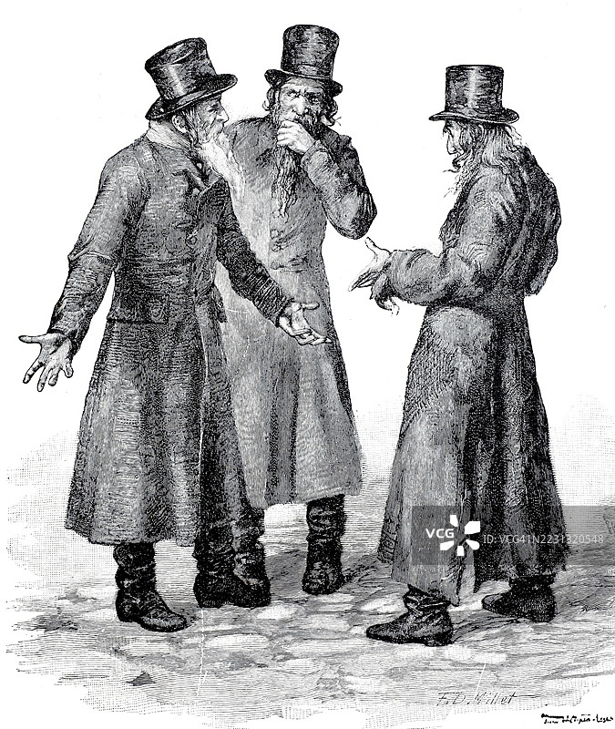 1880年，亚美尼亚，波兰犹太人在高加索地区交谈，历史性的，真实的，来自19世纪原作的数字修复复制品，记录日期未说明图片素材
