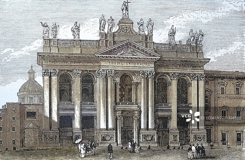 拉特朗圣约翰大教堂,约1850年,意大利拉特朗圣约翰大教堂,是罗马教区的主教座堂,是七大朝圣教堂之一,也是意大利罗马四座教皇大教堂中等级最高的一座。图片素材