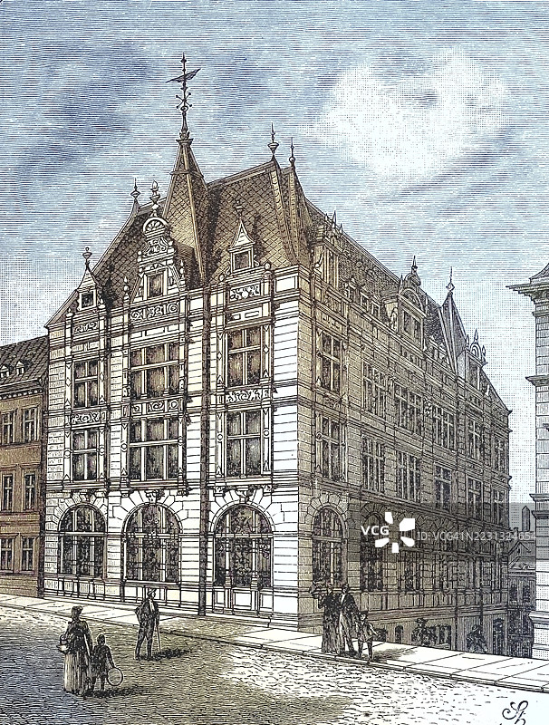 1880年德国波希米亚的赖兴贝格的波希米亚联合银行，现今捷克共和国的利贝雷茨图片素材