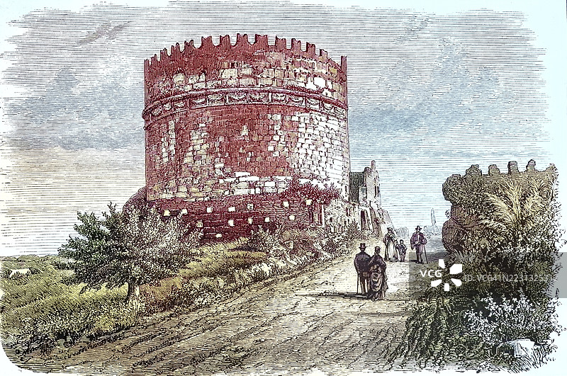 凯基利亚·梅特拉的墓，位于意大利罗马的阿皮亚古道上的葬礼纪念碑图片素材