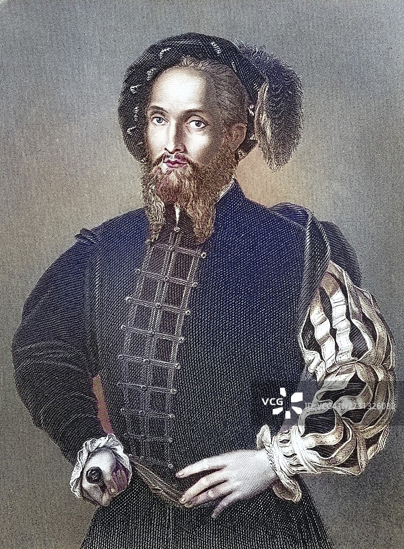 切萨雷·博尔贾(出生于1475年9月13日,罗马或苏比亚科,去世于1507年3月12日,位于纳瓦拉的维亚纳),瓦伦蒂诺第一公爵,罗马涅公爵,安德里亚和维纳弗罗亲王,迪奥伊斯伯爵,皮翁比诺、卡梅里诺和乌尔比诺的领主。图片素材