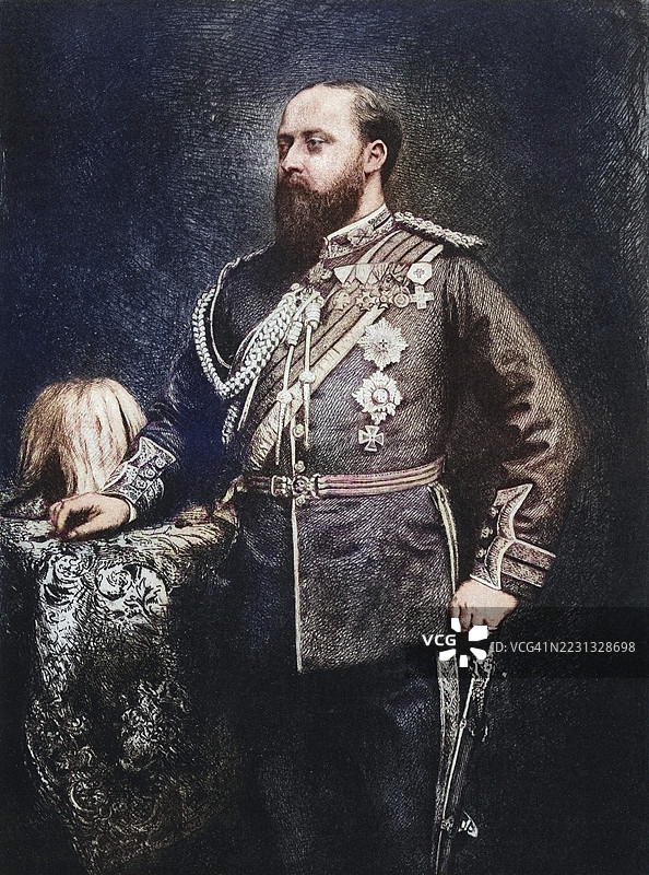 威尔士亲王爱德华，后来的爱德华七世，1841年至1910年，1875/76年访问印度期间，英国及其属地的国王和印度皇帝。摘自《爱德华七世：他的生活与时代》，1910年出版，数字修复版。图片素材