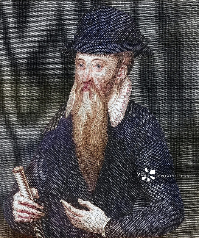 约翰·厄斯金,第17代马尔伯爵,? -1572年,苏格兰摄政王。来自《苏格兰图像志》或《苏格兰著名人物肖像》,出版于1797年,数字修复的19世纪原版(彩色),历史性,确切日期未知。图片素材