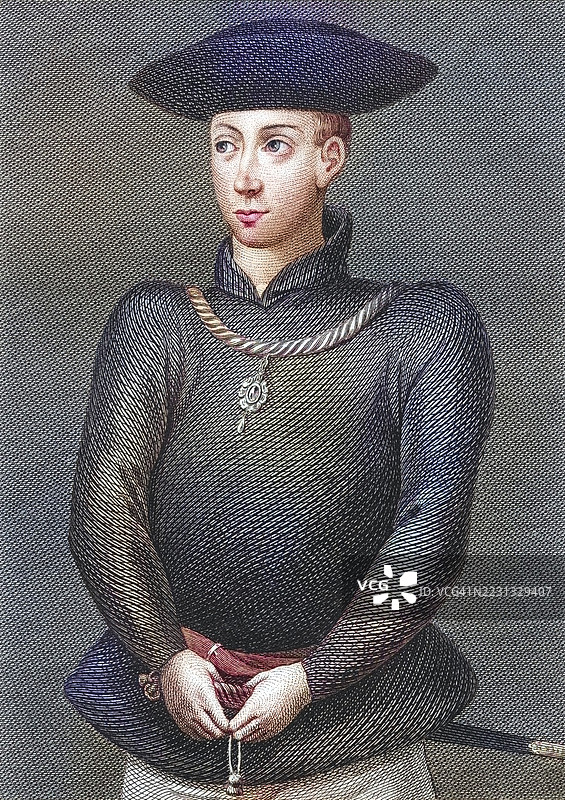 苏格兰国王詹姆斯二世，1430年至1460年，苏格兰国王。来自《苏格兰图像志》或《苏格兰著名人物肖像》，出版于1797年，数字修复的19世纪原版（彩色），历史性，确切日期未知。图片素材