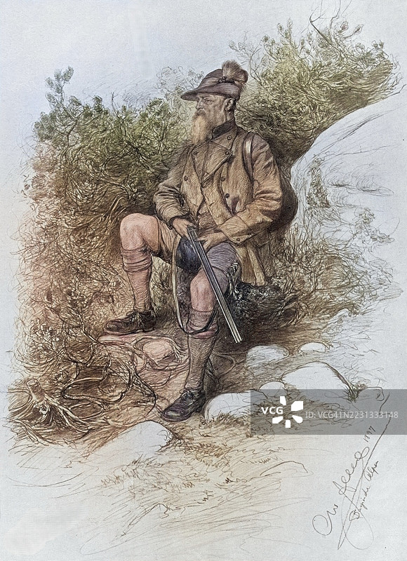 巴伐利亚的路伊特波德·卡尔·约瑟夫·威廉（1821年3月12日出生于维尔茨堡，1912年12月去世于慕尼黑）是巴伐利亚王国的摄政王，任职于1886年至去世，此处为他作为猎人持猎枪的历史数字修复作品。图片素材