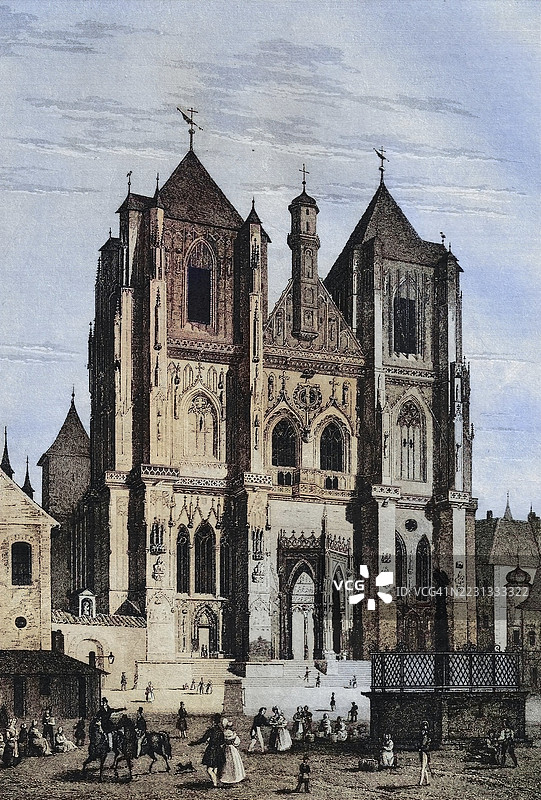 雷根斯堡大教堂，塔楼扩建前，约1872年，巴伐利亚，德国，历史，数字修复自19世纪原作，记录日期未说明图片素材