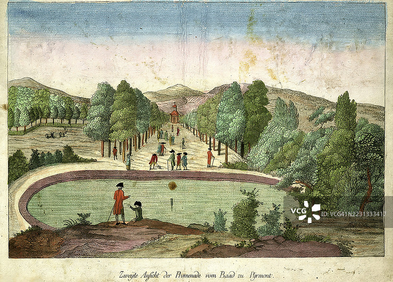 德国下萨克森州巴德皮尔蒙特的景观,约1880年的步行道,历史悠久,数字修复自19世纪原作,记录日期未说明图片素材