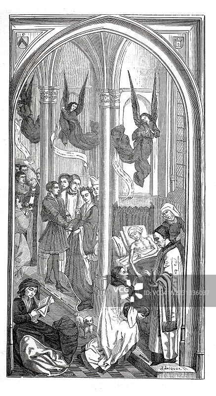 《秩序、婚姻与最后的恩宠》，源自罗吉尔·范德维登的三联画，历史作品，19世纪原作的数字修复复制品，记录日期未说明图片素材