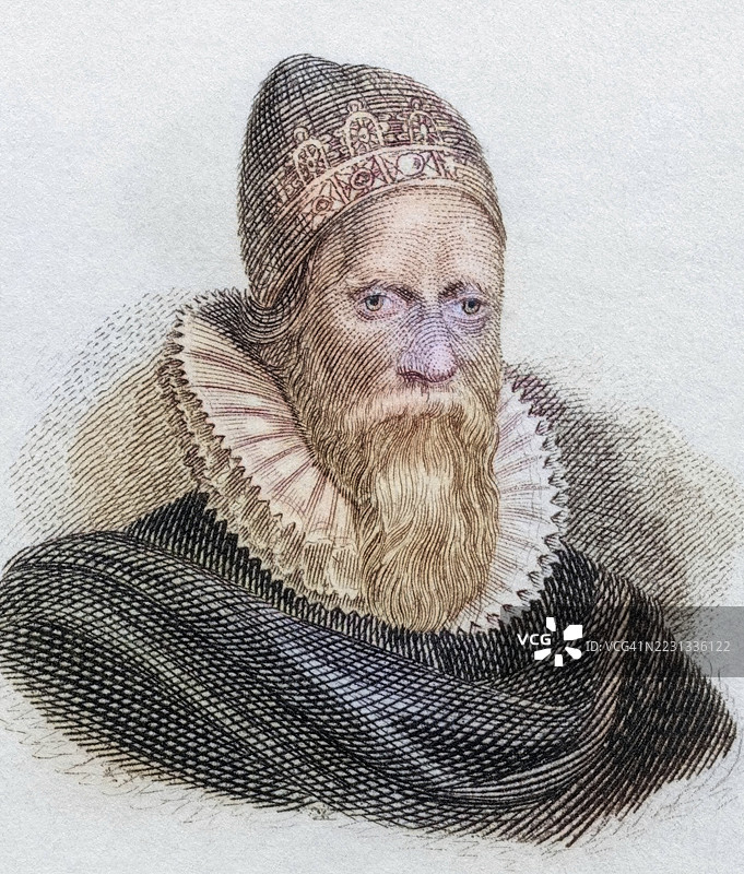 亨利·斯佩尔曼（1562年出生于诺福克的康汉，1641年10月14日在伦敦去世）是一位英国历史学家和议员，摘自1825年出版的《克拉布历史词典》，历史性的、彩色的、数字修复的19世纪复刻版。图片素材