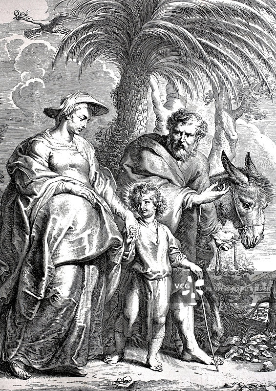 出埃及，出埃及记，以色列人从埃及法老的奴役中获救的故事，记录在《出埃及记》第1-15章，历史性的，数字修复的19世纪原作复制品，记录日期未说明图片素材