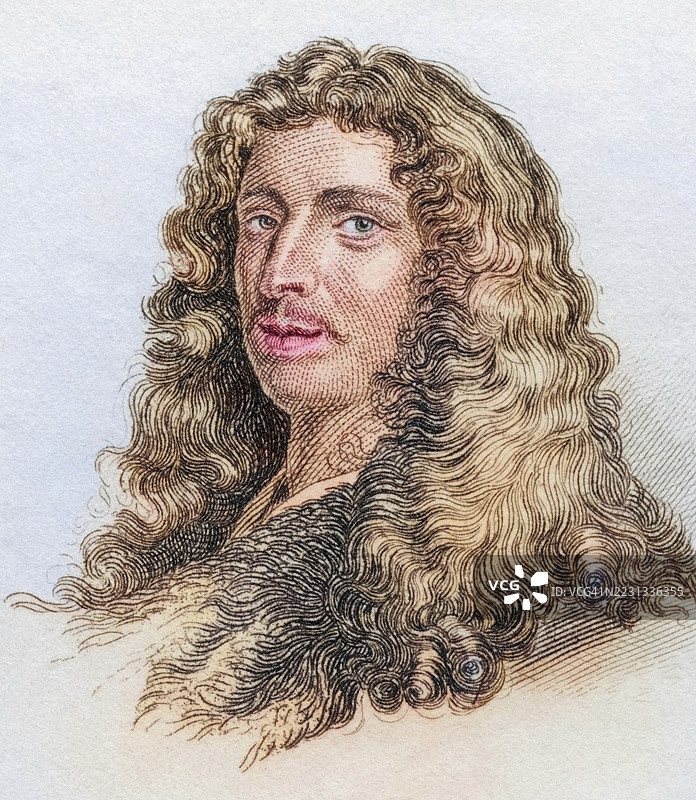 查尔斯·帕坦（出生于1633年2月23日，巴黎，逝世于1693年10月10日）是一位法国医生和钱币学家，摘自1825年《克拉布历史词典》，历史性的彩色数字修复版，源自19世纪原版。图片素材