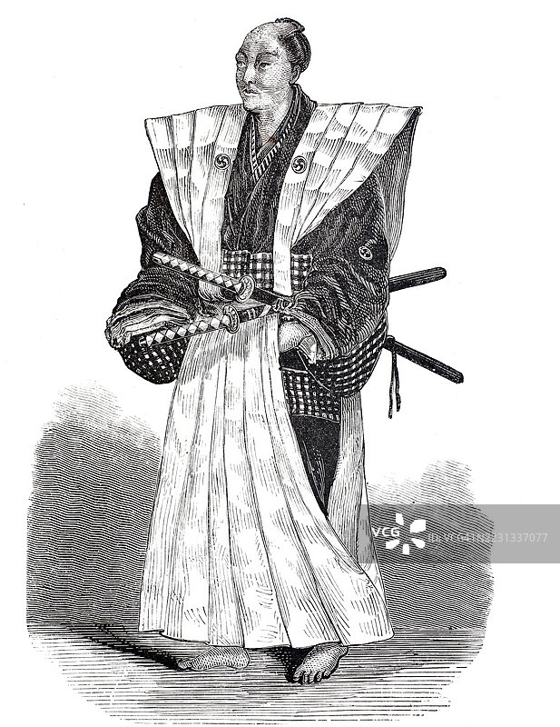 一位身着传统服饰的日本绅士，1875年，日本，19世纪原作的数字增强复制品，历史，确切日期不详图片素材