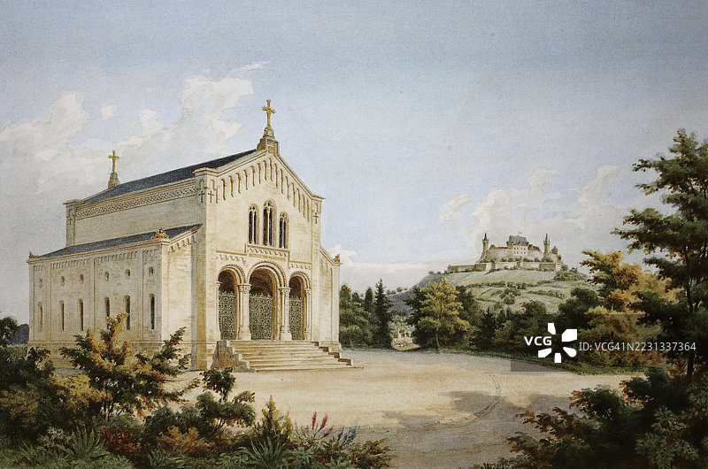 萨克斯-科堡和哥达公爵的陵墓,公爵及其家族的安息之地,约1860年,科堡,上弗兰肯,巴伐利亚,德国,历史,19世纪模型的数字增强复刻图片素材