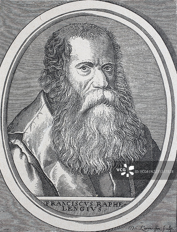 弗朗西斯·拉费林吉乌斯(Francis Raphelingius the Elder),弗朗斯·范·拉维林根(Frans van Ravelingen)(1539年2月27日 - 1597年7月20日),出生于弗拉芒的印刷商和学者,历史上,经过数字增强的19世纪原作复制品。图片素材