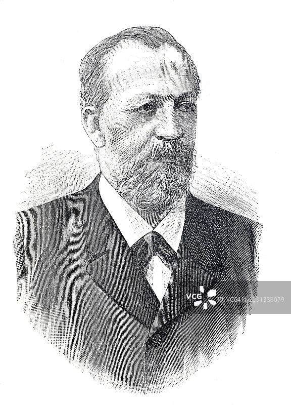 尼古拉斯·奥古斯特·奥托(1832年6月10日 - 1891年1月26日)是德国的一位发明家,他发明了许多至今仍在内燃机中使用的细节。这是一幅19世纪模型的历史数字增强复刻。图片素材