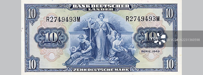 10马克纸币，德国银行，1949年系列，德国，历史纸币的复制品图片素材