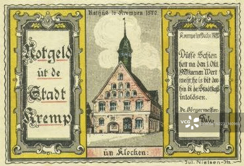 克雷姆普镇的紧急货币，约1920年，历史钞票的复制品图片素材