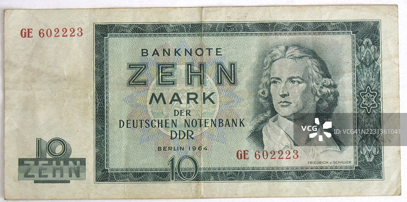 纸币，10德国马克，1964年，德意志民主共和国，历史纸币复制品图片素材