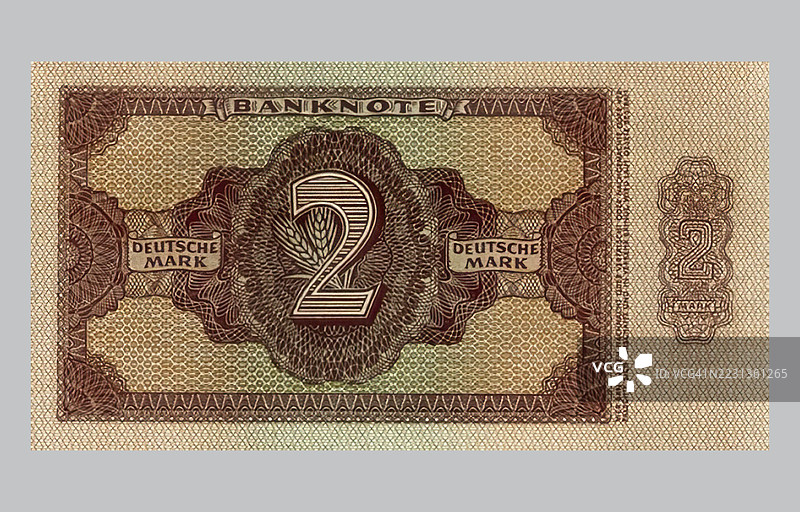 1948年德国2马克纸币，历史纸币的复制品图片素材