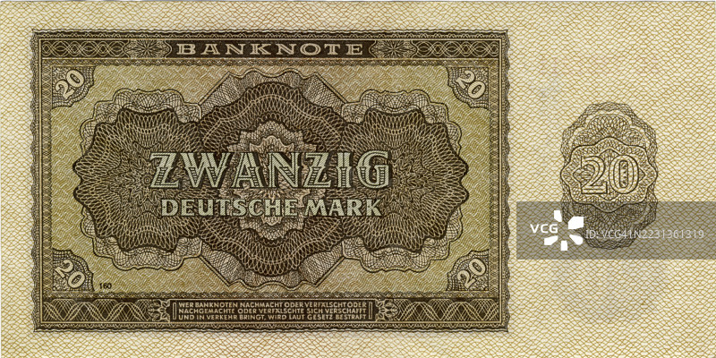 20德国马克纸币，1948年，德国，历史纸币的复制品图片素材