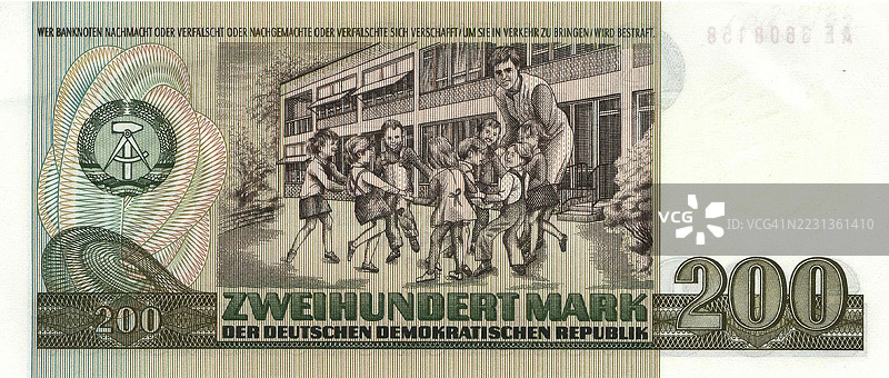 纸币，200马克，1985年，德意志民主共和国，历史纸币复制品图片素材