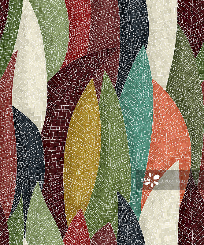 抽象艺术矢量，秋叶马赛克无缝图案图片素材