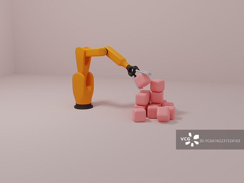机器人手臂在操作立方体图片素材