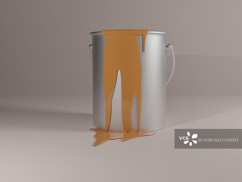 油漆从罐子里溢出，3D渲染插图图片素材