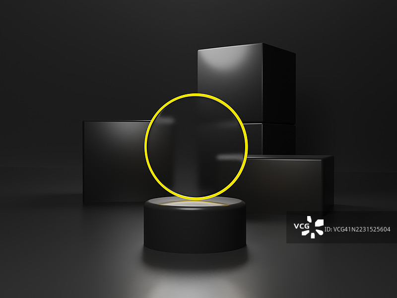 3D黑色立方体和圆形光源图片素材