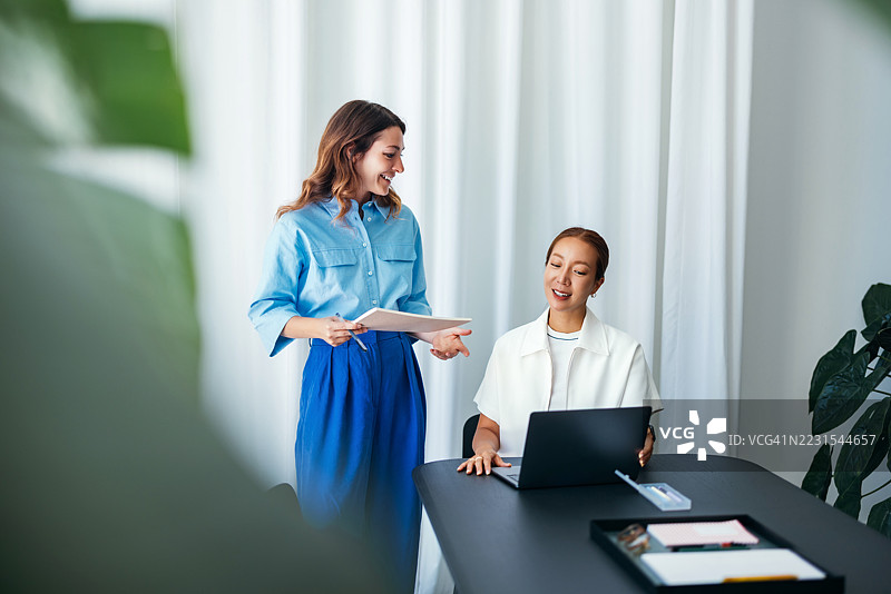 现代办公室桌前专业女性合作工作图片素材