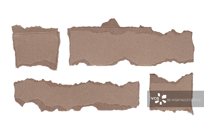 撕裂的棕色纸张，背景为白色图片素材