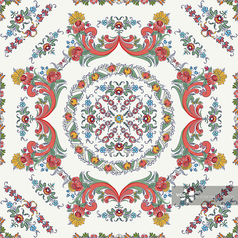 罗塞莫林瓷砖，传统挪威装饰图案。矢量插图图片素材