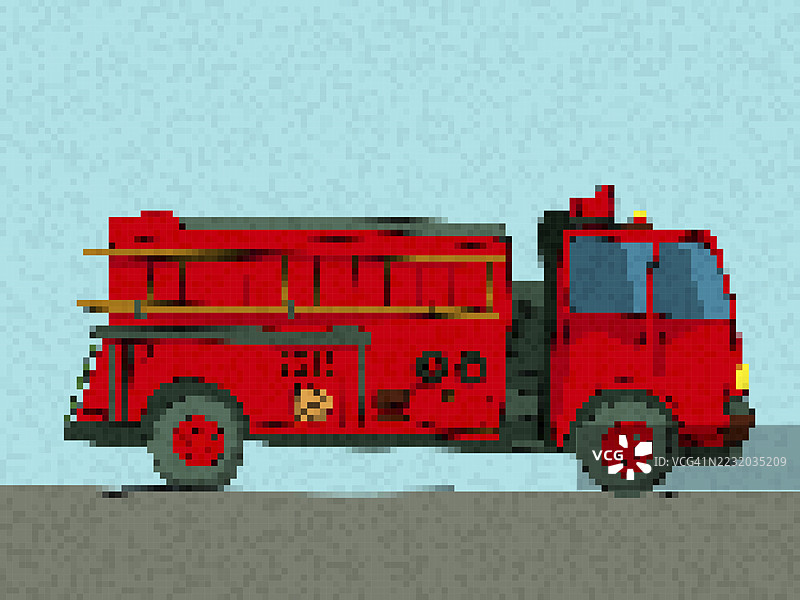 像素艺术消防车，矢量插图图片素材