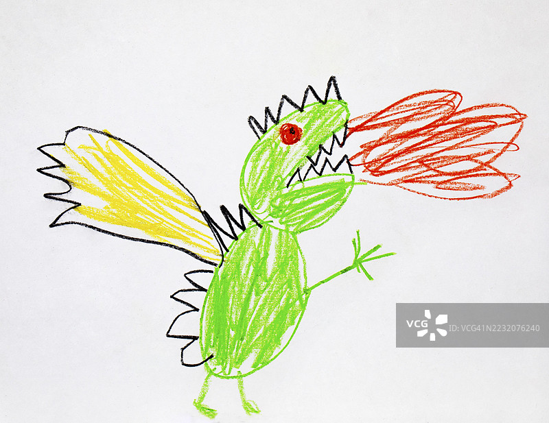 插图，孩子们在画画，喷火的龙，神话生物图片素材