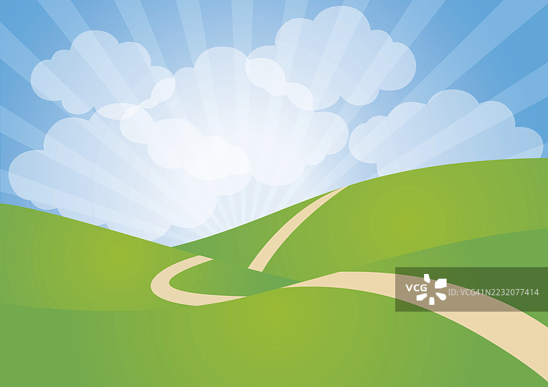 阳光照射下的绿色田野插图图片素材