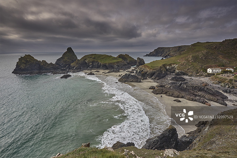 康沃尔郡，英国最南端的利兹角附近的基南斯湾景观图片素材