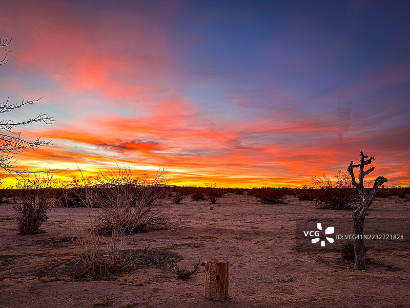 美国日落时分的沙漠风景与绚丽的天空图片素材