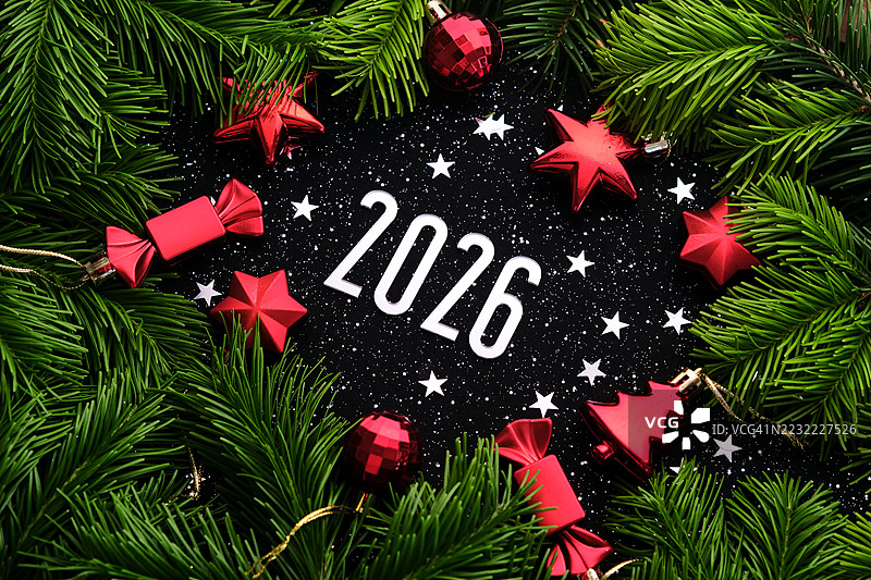 黑色背景上的2026节日圣诞装饰图片素材