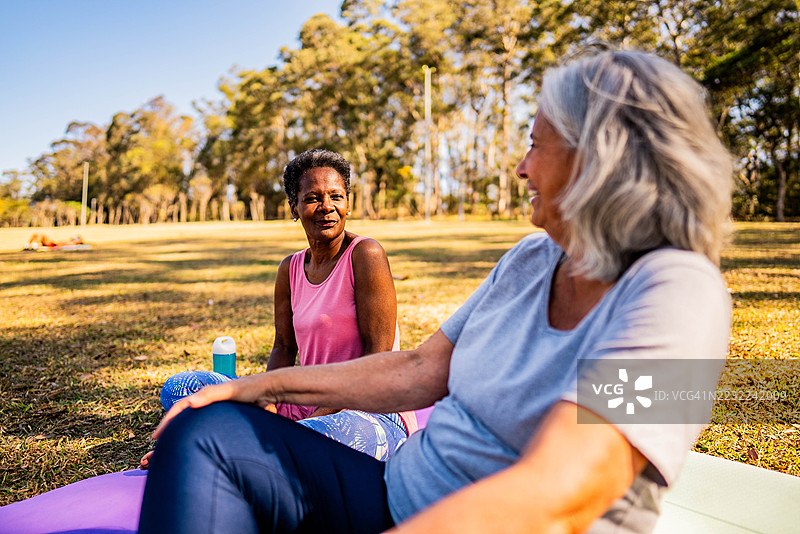 老年朋友们在公园里放松休息图片素材