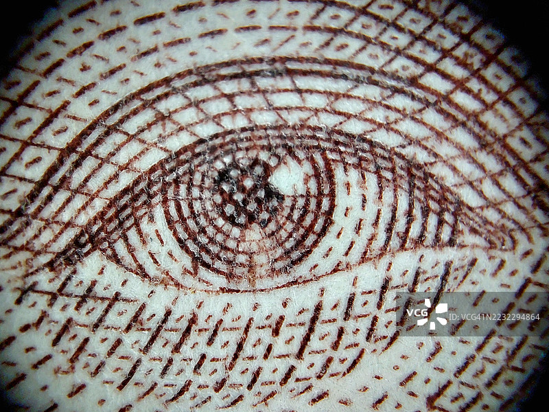 极端微距特写，抽象雕刻线条图案，形似眼睛，具有复杂的圆形纹理图片素材