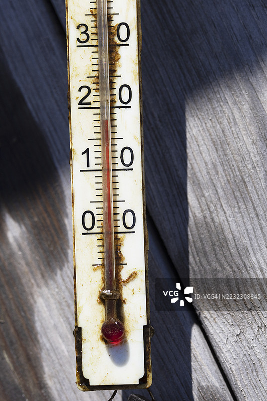 温度计显示湖水的摄氏温度。图片素材