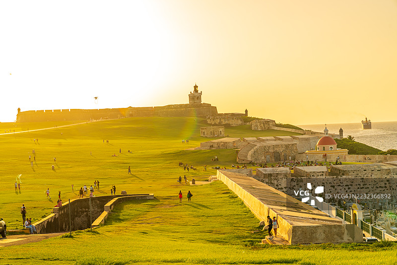 波多黎各旧圣胡安的埃尔莫罗日落。图片素材